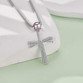 YAFEINI Baseball Cross Necklace Sterling Silver Baseball Bat Cross Pendant Mother's Day Jewelry for Women Mom