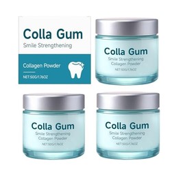 Colla Gum Polvo de Colágeno para Encías, Polvo para El Cuidado Bucal Fortalecedor de La Sonrisa con Colágeno E Hidroxiapatita, Protege Encías y Esmalte Dental, Refresca El Aliento, 50g (3 PCS)