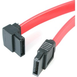 StarTech.com SATA to Left Angle SATA Serial ATA Cable - SATA cable - Serial ATA 150/300/600 - SATA (R) to SATA (R) - 1 ft - left-angled connector - red - SATA12LA1