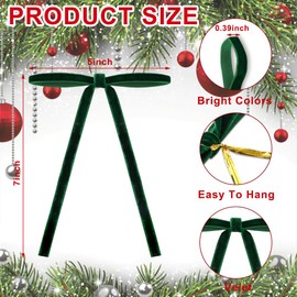 JOISHOP 24pcs Velvet Bows for Christmas Tree, 5 x 7 Inch Christmas Tree Bows Vintage Velvet Ribbon Wreath Bows Velvet Ornaments for Christmas Tree Indoor Party Garland Decorations (Green)