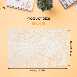 2 PCS Dollies for Tables Handmade Cotton Crochet Doilies White Table Mats Rectangle Lace Placemats Dresser Scarves 17.7×11.8 Inch