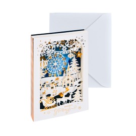 FIAMR Book-Shaped 3D Christmas Eve Ornaments, Showing The Snowy Clock Tower and Town, Retro Stacked Paper-Cut Crafts, Winter Home Window Display Decoration