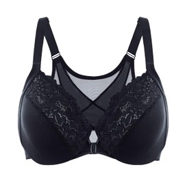 DELIMIRA Women's Front Closure Bras Posture Full Coverage Plus Size Lace Underwire Unlined Bra Black 36DD