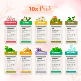 BRÜUN Peel-Off Jelly Mask Hydrating Premium Modeling Rubber Mask Spa Set - 10 Tratamientos (Oro 24K, Lavanda, Kiwi, Menta, Rosa Egipcia, Matcha, Manzanilla, Árbol De Té, Jazmine)
