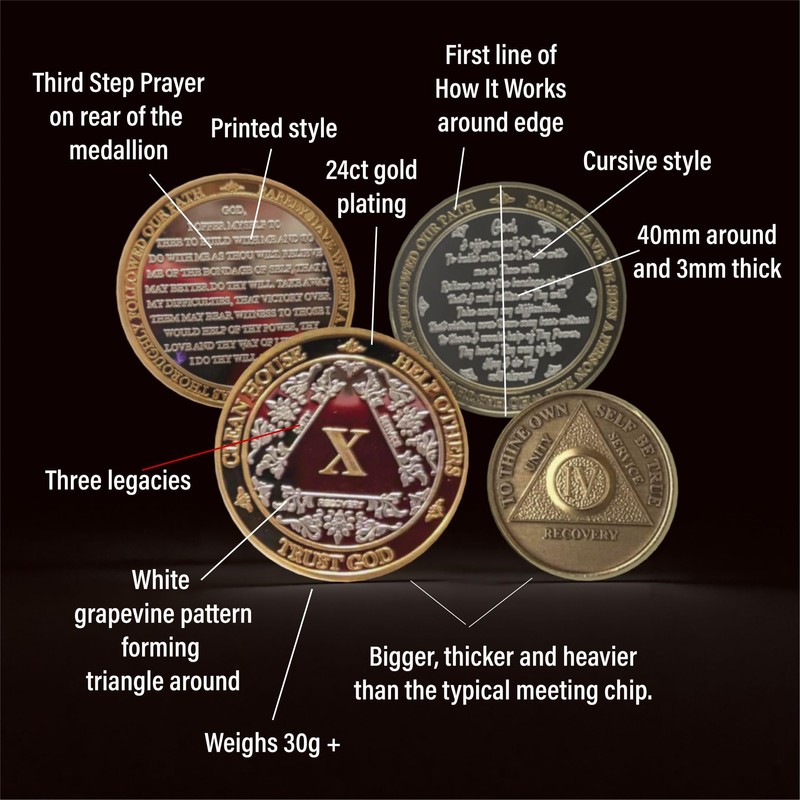 MYRECOVERYSTORE Silver & Gold 1-60 Years Alcoholics Anonymous Medallion AA