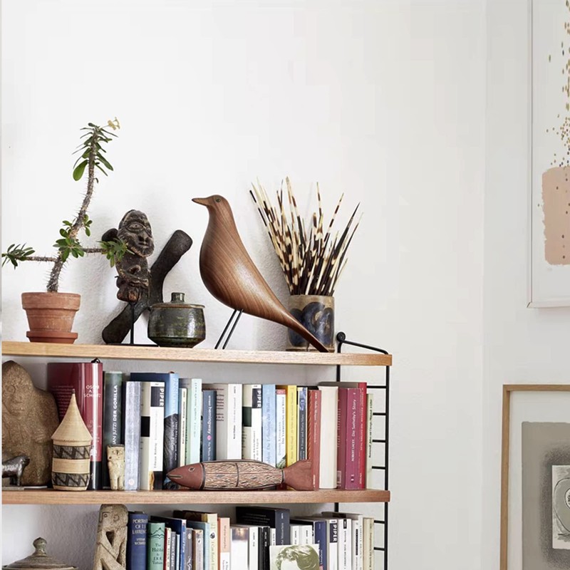 ThriBartLive Mid-Century House Bird Walnut Wood Home Décor, Modern Style