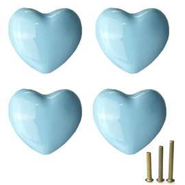 Mimhooy 4 Pack Sky Blue Ceramic Drawer Knobs Decorative Cabinet Knobs, Heart Shaped Cupboard Knobs, Knobs for Cupboards & Draws