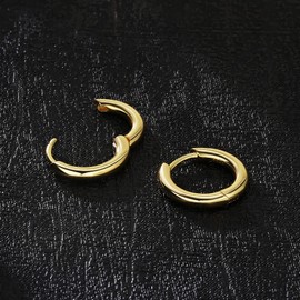 KRKC & CO Hoop Earrings, 0.6 inch (15 mm), Men's Earrings, 925 Silver, Hypoallergenic, Binaural, 14k Gold Plating, Round Hoop, Simple, Unisex, Earrings, Hip Hop Accessory, Present, No