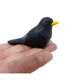 Selsela Blackbird Figurine Handmade Wood Starling Bird Statue Sculpture Decor Miniature Art Carve Small Animal