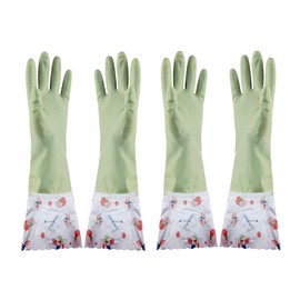KINGFINGER Long Dishwashing Gloves - 2 Pairs Heavy Duty Household Cleaning Gloves, Flock Lined Rubber Kitchen Gloves for Washing Dishes with Long Cuffs