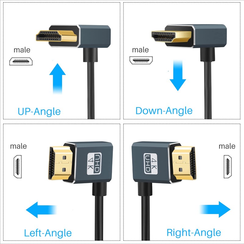 Twozoh Flexible HDMI to HDMI Cable Up Angled 270° 2M,