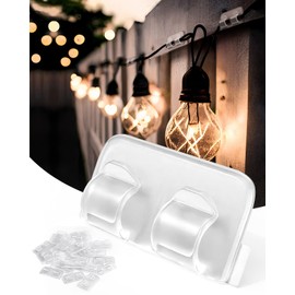 Hooks for Outdoor String Lights Clips: 40Pcs Hanging Christmas Light Clip - Outside Heavy Duty Cable Clear Holders with Waterproof UV-Resistant Adhesive Strips - Outdoors Cord Rope Organizer