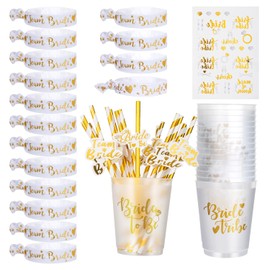 16 JGA Cup Accessory Set for Women Gold Bride Tribe Plastic Cup Cups Drinking Cup with Straw, Team Bride Bride Bracelets Bride To Be Tattoo Decoration Accessories for Stag Night Party