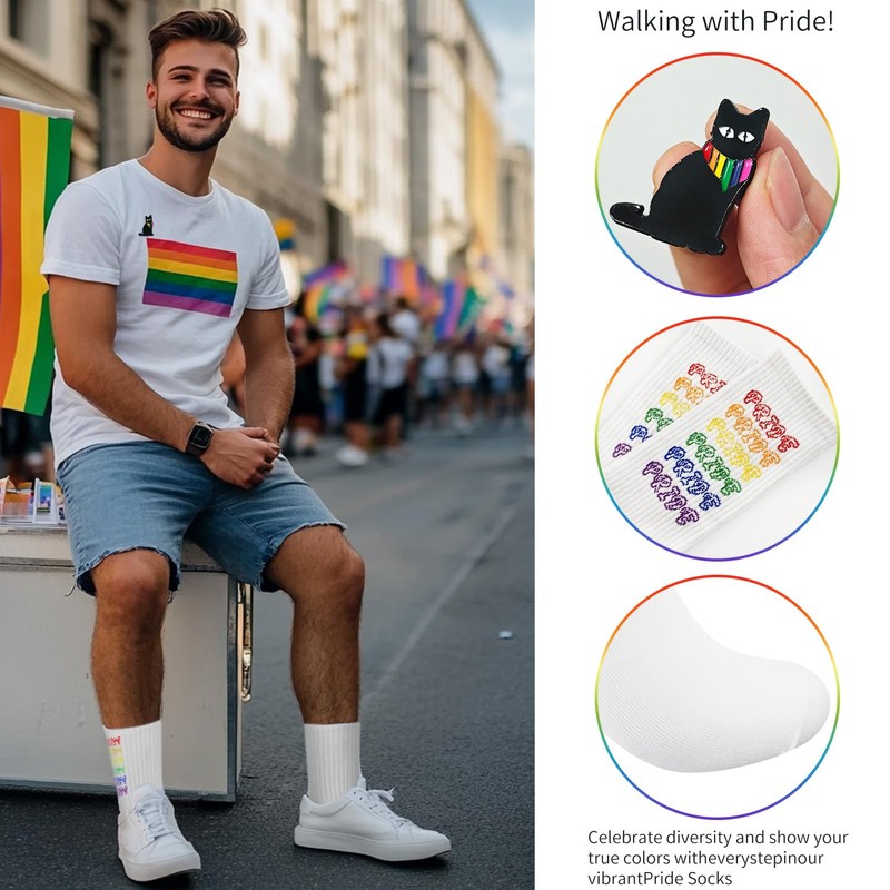 Dongcill 1 pair of rainbow socks and 1 piece pride