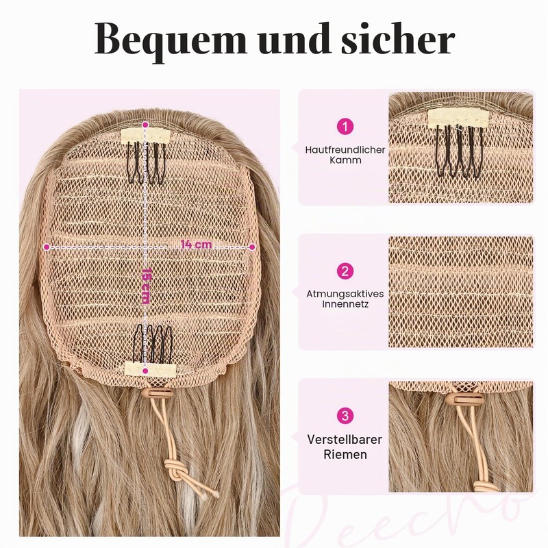 REECHO Ponytail Extension, 66 cm Long Beach Wavy Drawstring Ponytail