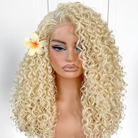 MITIMES 13x6 Curly Wig Synthetic Lace Front Wig Pre-Plucked Blonde Wear And Go Glueless Afro Wig Blonde HD 613 Lace Frontal Wig