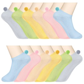 Geyoga 12 Pairs Athletic Low Cut Ankle Socks with Pom Pom Balls Soft Seamless Low-cut Performance Socks (Candy Color)
