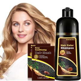 Champú para teñir cabello castaño claro 3 en 1: tinte natural instantáneo para hombres y mujeres, color castaño de larga duración, funciona en minutos