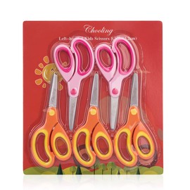 Left-Handed Kids Scissors by chooling (Pack of 5, Rounded-tip, 13.2 cm) - 5.2'' Lefty Soft Touch Blunt School Student Scissors Shears CL-037-UK-D
