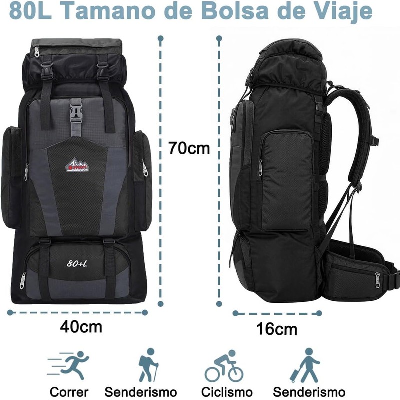 Mochila Senderismo 80L Impermeable para Hombre y Mujer