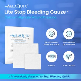 Stop Bleeding Fast – AllaQuix Lite Hemostatic Gauze Pads 2" x 2" – Calcium Alginate Wound Dressing – Sterile, Non-Adherent, High Absorbency – First Aid for Minor Cuts – 20 Count