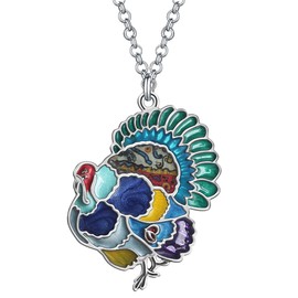 DALANE Thanksgiving Enamel Alloy Festival Colorful Turkey Necklace Pendant Chicken Farm Animals Jewelry for Women Holiday Gifts (Navy)