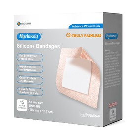 Hysimedy Silicone Adhesive Bandages Extra Large Sizes for Sensitive Fragile Skin 4"x4" 15 Count Flexible Fabric Latex Free Hypoallergenic Breathable XL Bandages for Adhesive Allergy Wounds