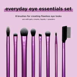 REAL TECHNIQUES, Everyday Eye Essentials, Set de Brochas para Maquillaje de Ojos con Separador de Pestañas, 8 Piezas