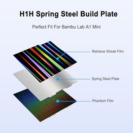 Placa de construcción de 184x184mm H1H para Bambu Lab A1 Mini, Cama de impresión de doble cara Light Beam+Phantom Placa de chapa de acero con resorte 