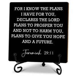 5’’ For I Know The Plans I Have For You Jeremiah 29:11 Wooden Plaque With 1 Metal Support-Christian Gift Wood Sign For Friend Family-Bible Verse Tabletop Decor For Home Desk Room Office Shelf-A13