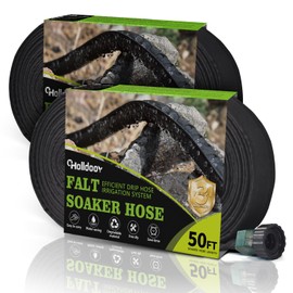 Holldoor Flat Soaker Hose 100 ft for Garden Beds (50ft 2Pack), Soaker Hose for Foundation Watering, Drip Irrigation Hoses 100 ft for Soaking, Double Layer Lightweight Sprinkler Watering Hose (50 ftx2)