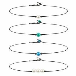 4 PCS Single Lava Gemstone Blue Turquoise Choker Pearl Leather Choker Necklace Unique Delicate Jewelry Accessories