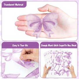 A1diee Purple Bow Wall Stickers - 60Pcs Trendy Light Purple Watercolor Coquette Aesthetic Wall Stickers Bow Knot Baby Room Decor Vinyl Decals Art Wallpaper for Boys Girls Bedroom Kindergarten Nursery