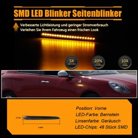 GSOWO Indicator Side Indicator with Can-Bus Error Free 2835 SMD for Alfa-Romeo Giulietta 2010-, Ren-ault Megane III 2008-2016, Full LED Strip Indicator, Black, Pack of 2