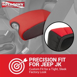 Diver Down Neoprene Center Console Cover - Fits Jeep 2007-2018 JK JKU Wrangler - Cushioned Armrest Cover - Doesn't Burn Your Elbow - Tight Custom Fit - Comfortable Foam Armrest Pad (11-18 Red)