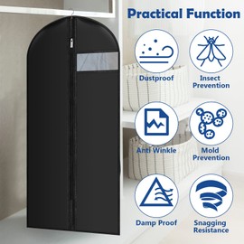 Garment Bag Suit, High-Quality Garment Bags 60 x 140 cm, Pack of 6 Breathable Suit Bag with Zip for Travel, Clothing Cover Moth Protection and Waterproof for Suits, Jackets, Shirts and Dresses (Black)