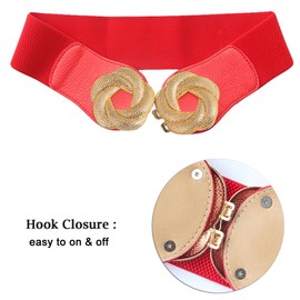 ALAIX Women's Wide Elastic Waist Belt for dress Gold Flower Buckle Stretchy Dressy Fashion Belts Waistband for Women