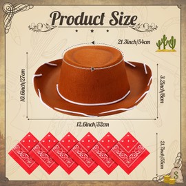 Unittype 18 Sets Cowboy Hats and Bandanas Bulk Kids Western Cowboy Costume Accessories Kids Party Supplies(Brown, Red)