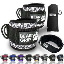 BEAR GRIP - Ankle Straps for Cables with New Fleece Design - Strong Closure, Double Stainless Steel D-Ring, Adjustable Neoprene - For Men & Women (Skull - Pair)