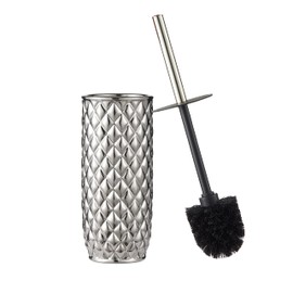 Motifeur Bathroom Accessories Ceramic Toilet Brush Set - Toilet Bowl Brush and Holder (Pineapple Pattern, Silver Grey)