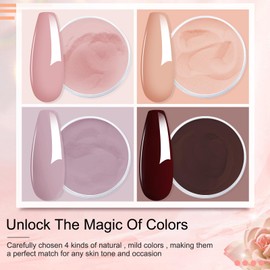 Honey Joy Dip Powder Nail Kit Starter,4 Colors Gentle Nude Brown Pink Neutral Skin Dipping Powder Liquid Set with Base Top Coat for Nail Art Manicure Salon DIY No LED Nail Lamp Needed，Dip-7pcs-07