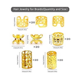 KGDUYC Dreadlocks Jewellery - 100 Pieces Gold Hair Rings for Braids, Adjustable Metal Cuffs, Hair Spiral Clips, Dreadlocks Beads Braids Hair Jewellery, for Braids Decoration
