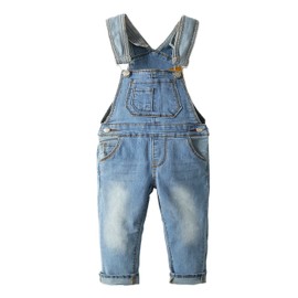 KIDSCOOL SPACE Baby & Toddler Adjustable Light Blue Washed Jeans Overalls,Blue,4-5 Years