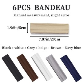 Pack of 6 Women's Sports Headbands, Summer Cotton Hair Bands, Elastic Headband, Non-Slip Headbands, Unisex Hair Band, Sport, Yoga, Workout, Running, Fitness, Gym, Hair Accessories