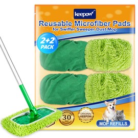 KEEPOW Reusable Microfiber Mop Pads Compatible with Swiffer Sweeper, 4 Pack Dry Sweeping Cloths & Wet Mopping Cloths, Washable Wet Pads Refill for Mopping Floors