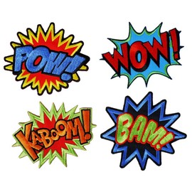 Graphic Dust POW! Wow! BAM! Kaboom! Superhero Boom Bomb Bang Embroidered Iron on Patch Comic Pow Wow Kaboom Sound Effect Backpack Cartoon Jean Jacket Camping Adventure Cute