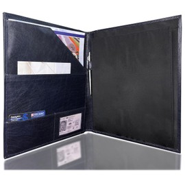 Leather Padfolio Resume Portfolio File Folder - Interview/Legal Document Organizer for Letter Size Writing Pad with Business Card Holder