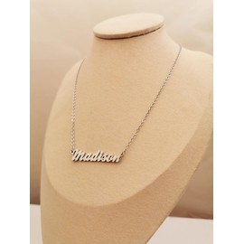 Dancing Wolf Silver Madison Name Necklace Initial Charm Nameplate Necklaces for Womens Birthday Friendship Jewelry Stainless Steel