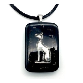 Orgone energy pendant necklace with silver Bastet Egyptian Cat Goddess, Black Tourmaline and Shungite. Made in USA
