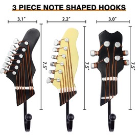 KUNGYO Vintage Guitar Shaped Decorative Hooks Rack Hangers for Hanging Clothes Coats Towels Keys Hats Metal Resin Hooks Wall Mounted Heavy Duty (3-Pack) (Guitar Hook-A)